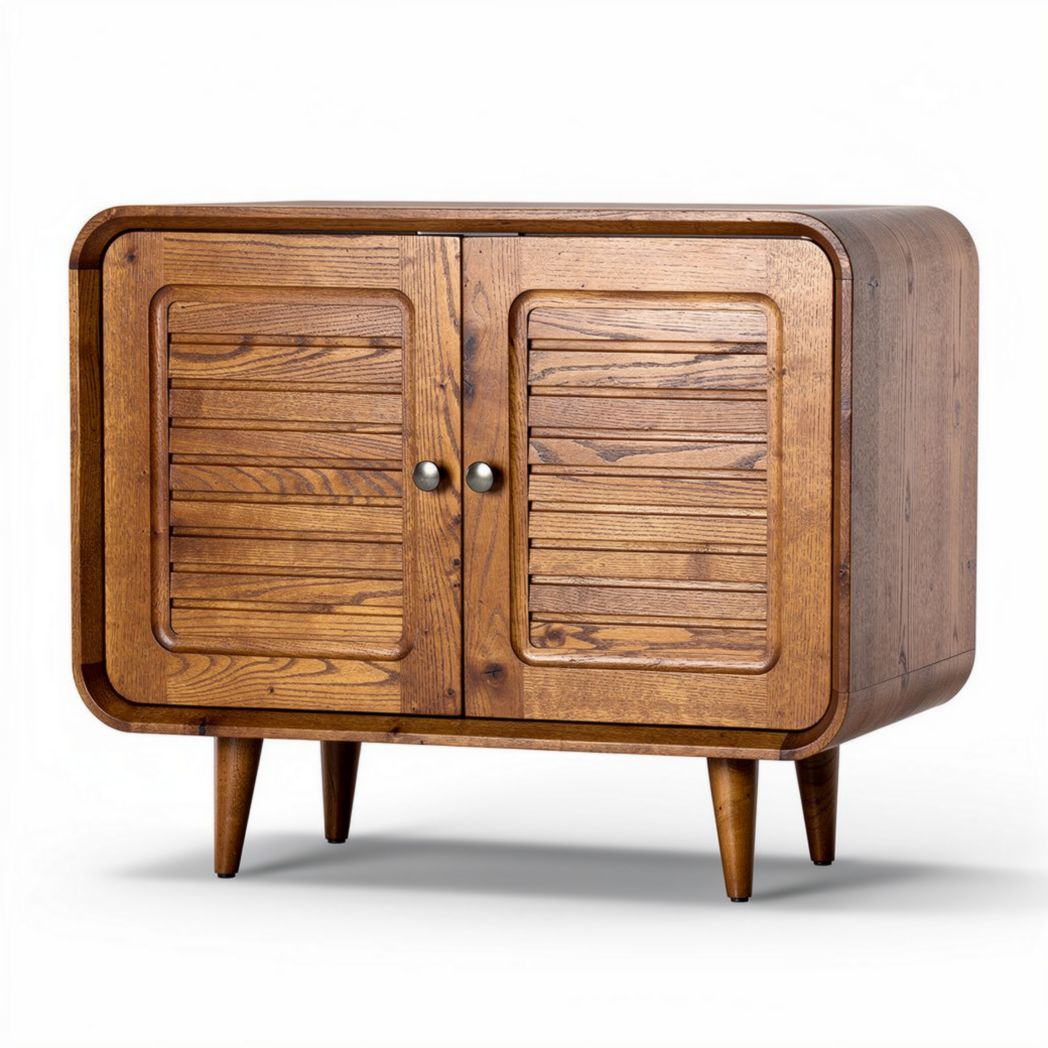 Wooden cabinet with slatted doors for living room storage 60 x 40 x 50cm