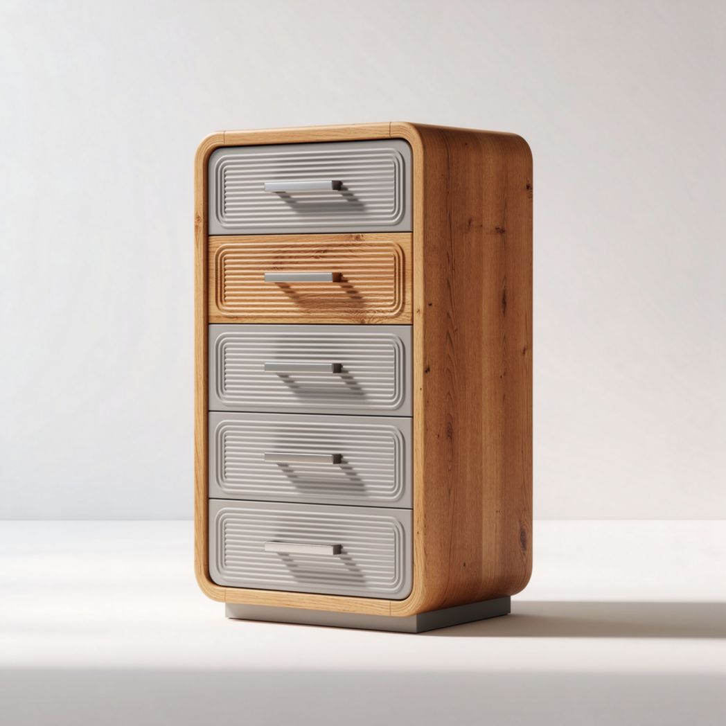 Wooden storage cabinet with four drawers in gray and natural finish 60 x 40 x 100cm