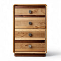 Wooden four-drawer chest with decorative front panels and metal knobs 40 x 30 x 80cm