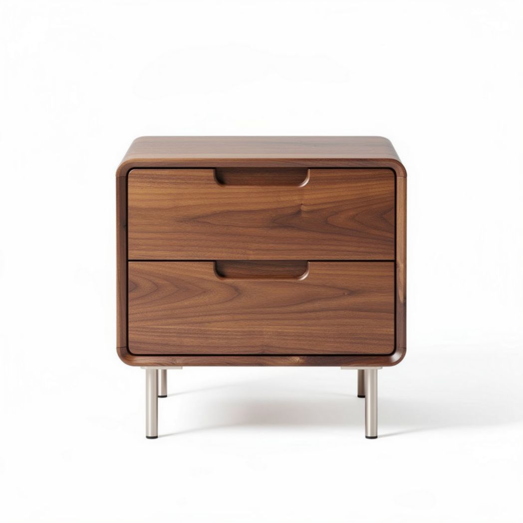 Wooden nightstand with two drawers and metal legs 45 x 40 x 40cm