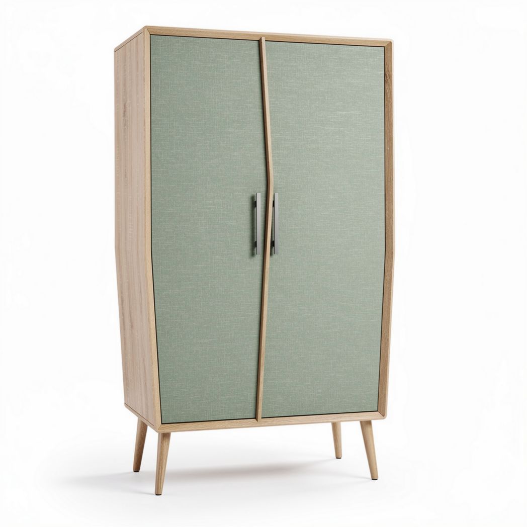 Modern storage cabinet with wooden legs and matte blue finish 150 x 80 x 40cm