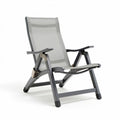 Adjustable patio lounge chair with gray mesh fabric and aluminum frame