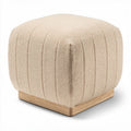 Upholstered square ottoman with a wooden base in beige fabric 40 x 40 x 40cm
