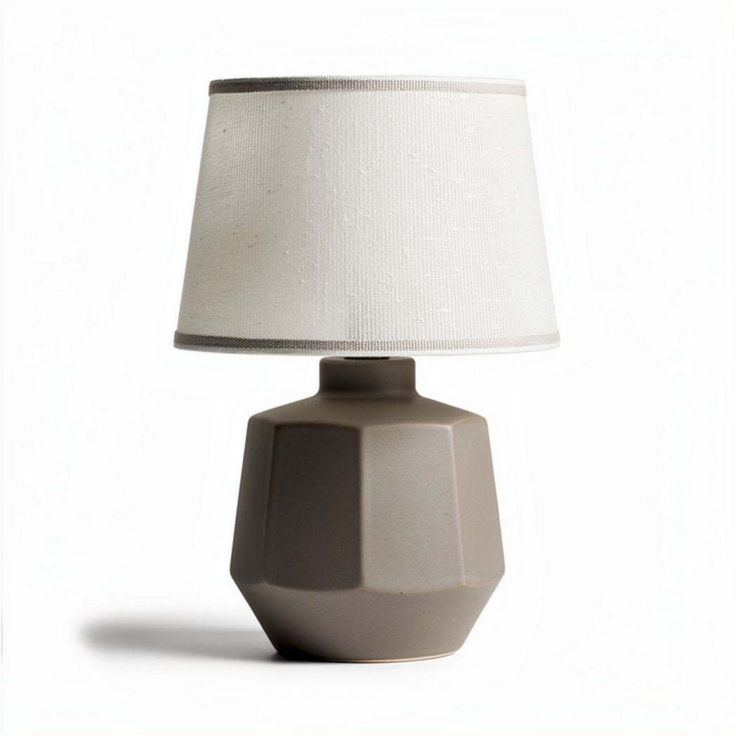 Geometric table lamp with fabric shade in grey color 25 x 25 x 40cm
