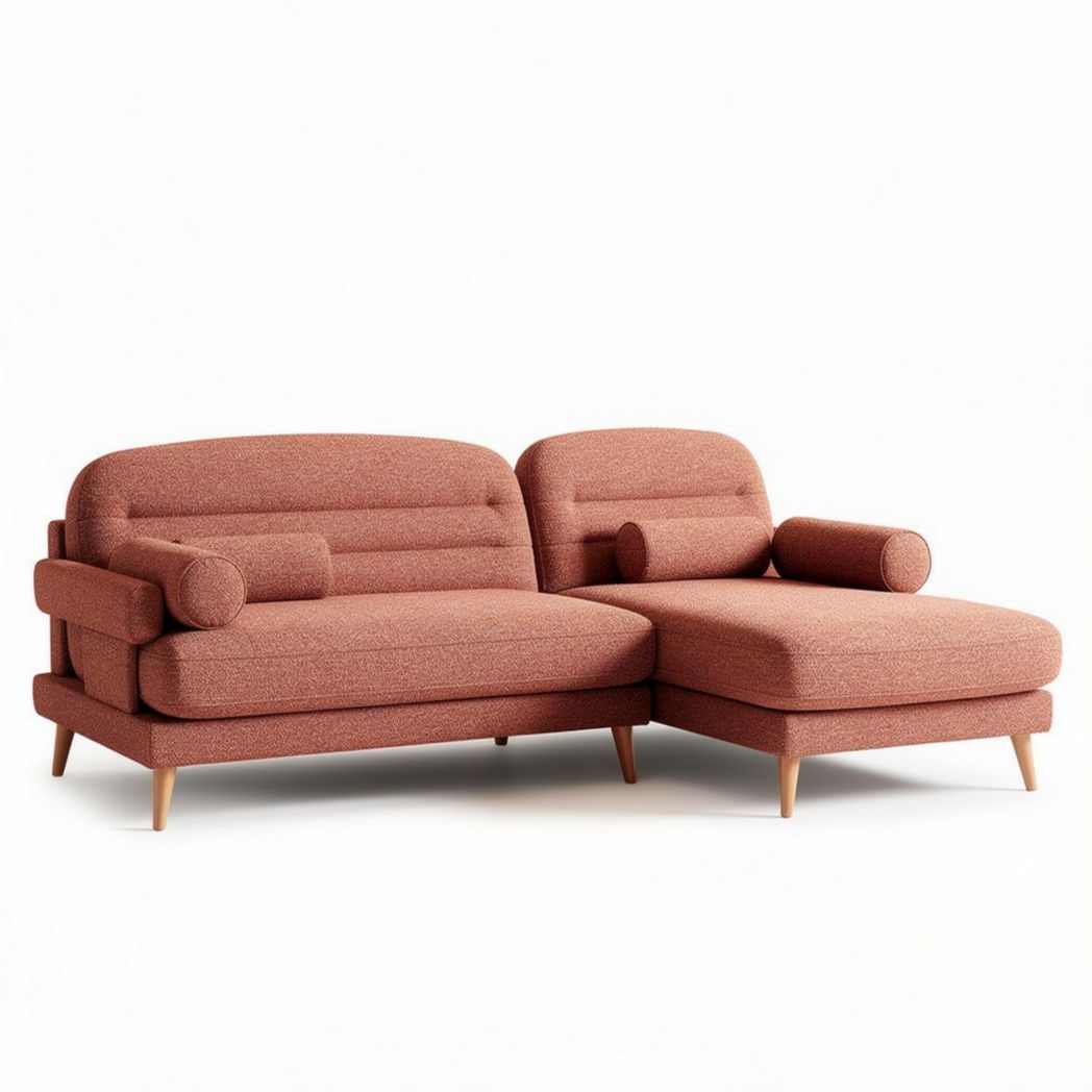 Modern fabric sectional sofa in rust color with wooden legs 200 x 90 x 85cm