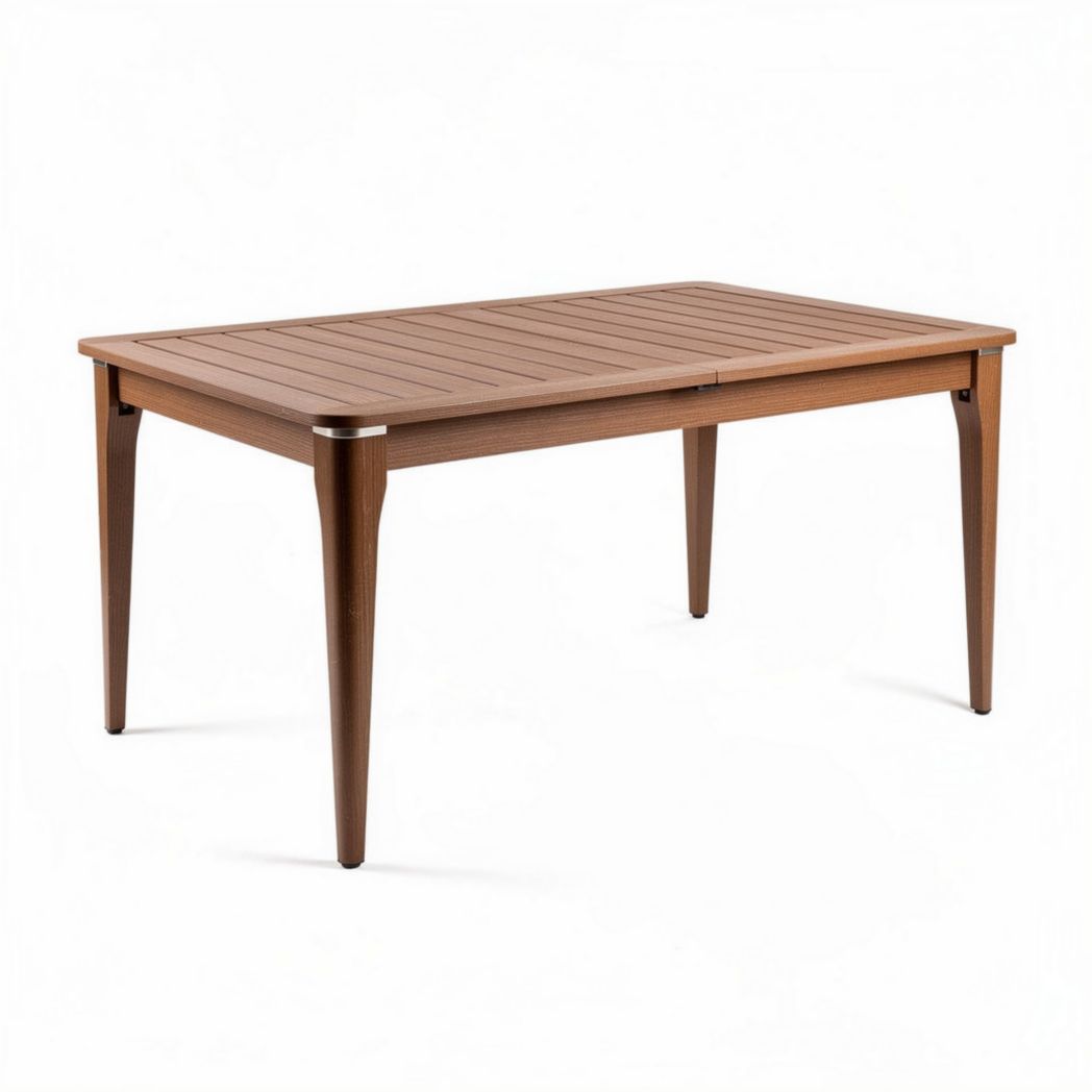 Wooden outdoor dining table 150 x 90 x 75cm with slatted top design