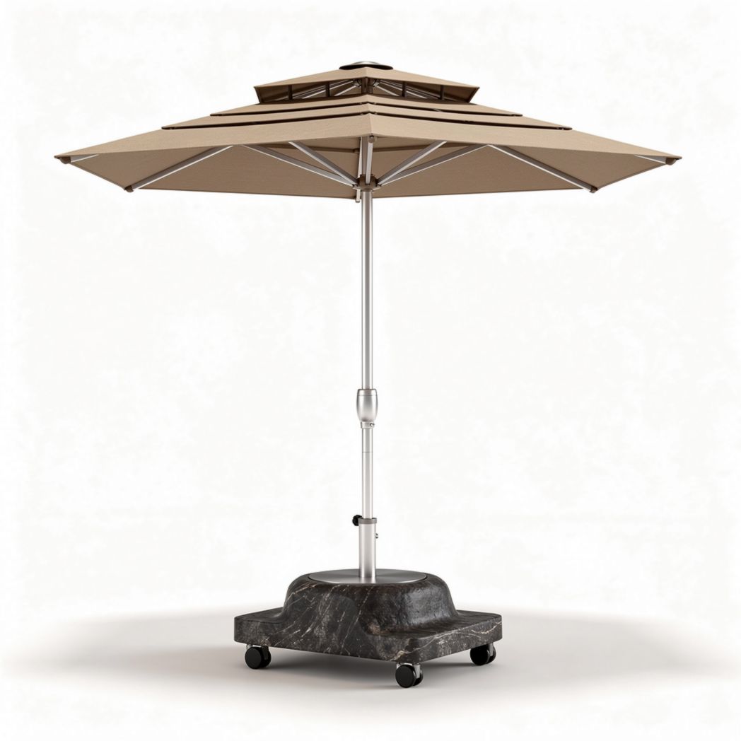 Outdoor patio umbrella with beige canopy and adjustable height 200 x 200 x 250cm