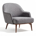 Fabric upholstered accent chair with wooden legs in gray color