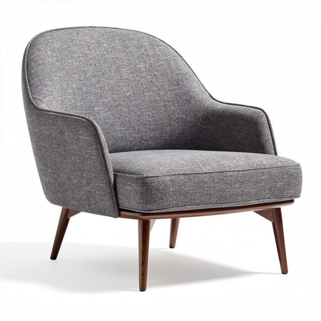 Fabric upholstered accent chair with wooden legs in gray color