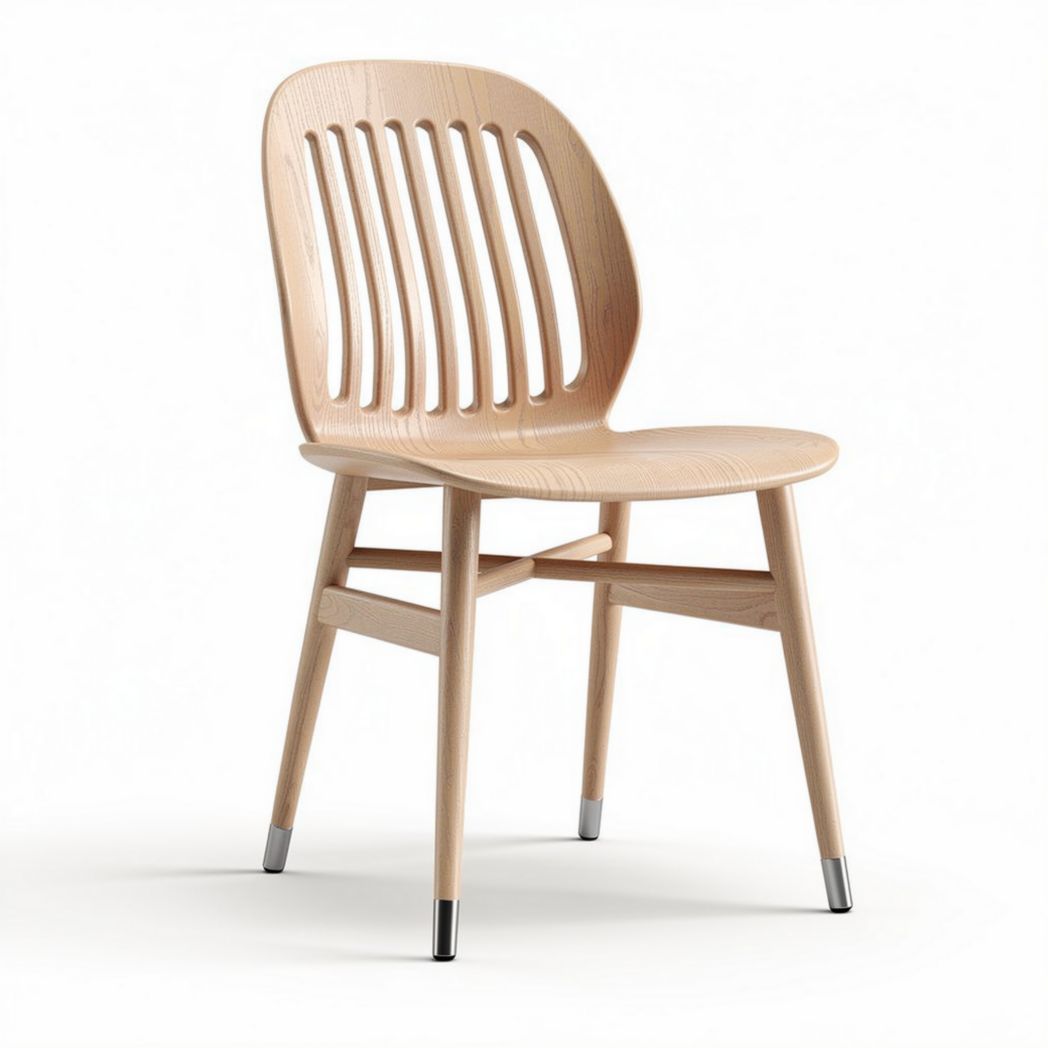 Wooden dining chair with slatted backrest in natural finish 45 x 50 x 85cm
