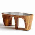 Wooden coffee table with glass top oval design and modern aesthetics 150 x 75 x 40cm
